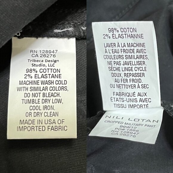 Nili Lotan Cropped Military Pants in Jet Black Women Size 2 - Picture 11 of 12